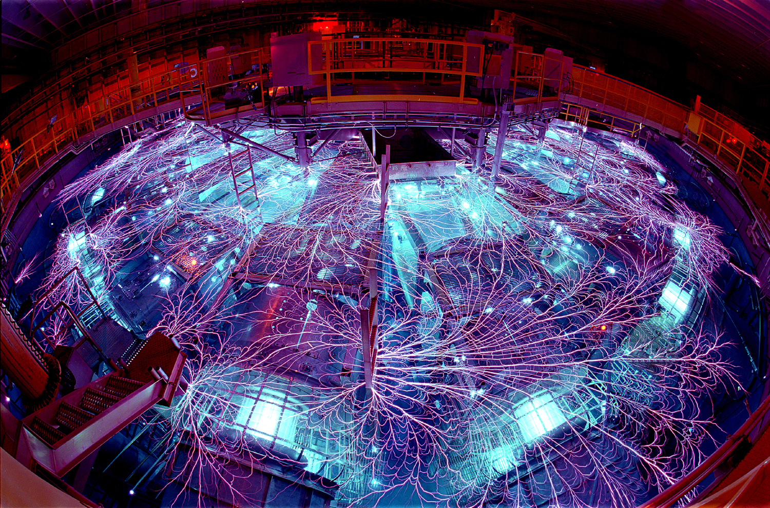 The Z Machine firing at Sandia National Laboratories, its chamber alive with branching electrical filaments — the reference photograph