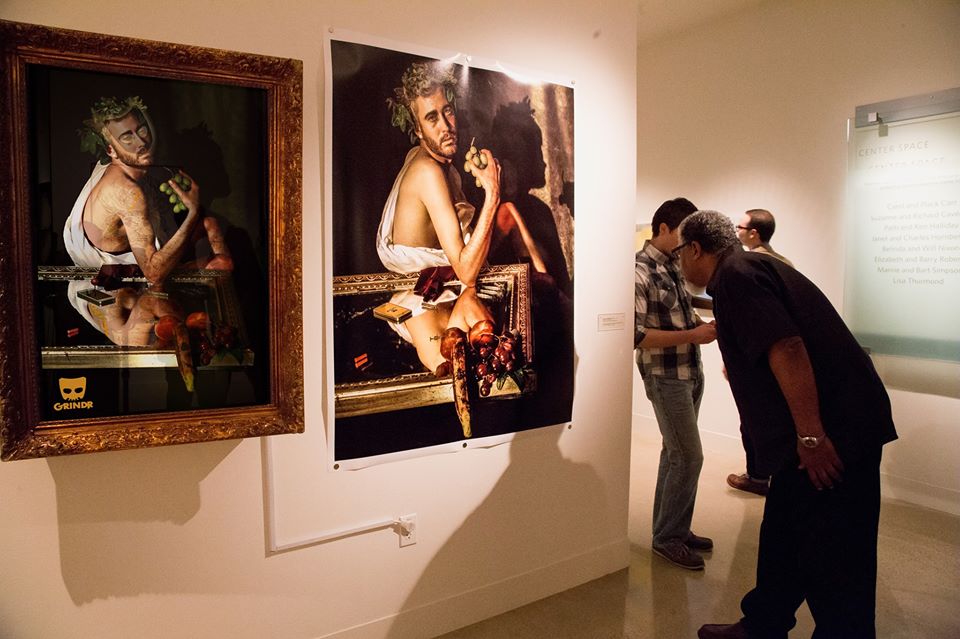 Sick Bacchus framed video monitor and large-format print installed together on the gallery wall