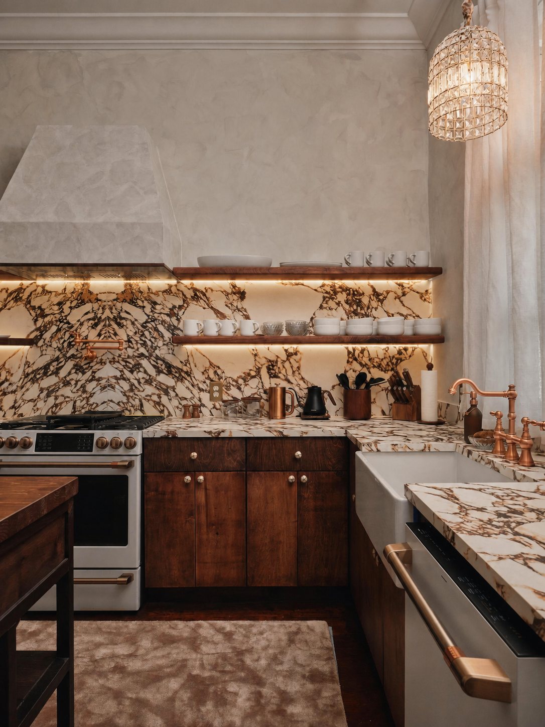Copper and marble, close